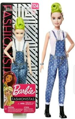 ​Barbie Fashionistas Doll Green Mohawk Wearing Denim Overalls #124 LBGTQ 